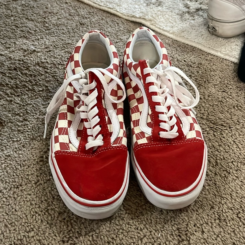 Red and white checkered vans
